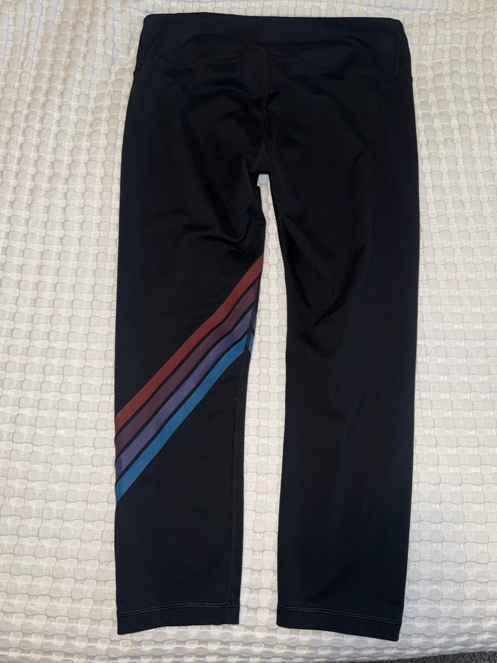 Aviator Nation Black Leggings with Burgundy, Purple & Blue Stripe Detail